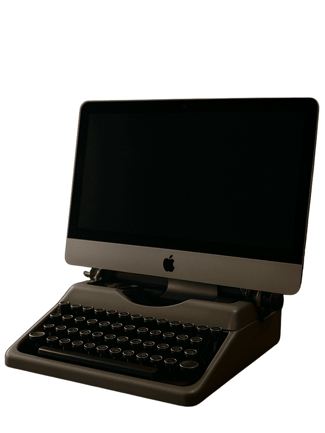 Teclado de máquina de escribir conectado a un Mac moderno