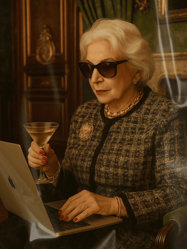 Señora mayor utilizando un ordenador Mac.