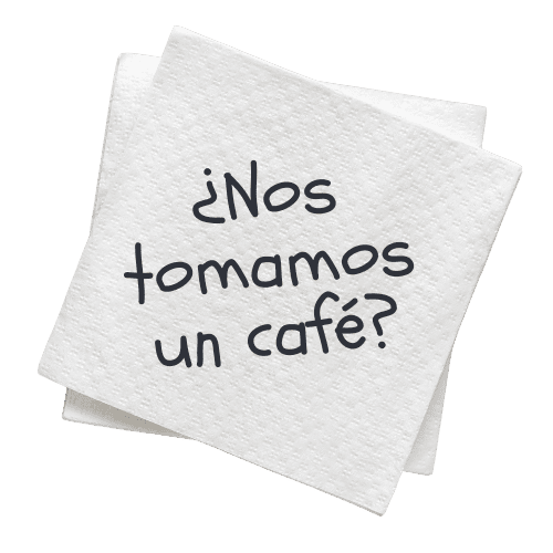 Servilleta con el mensaje “¿nos tomamos un café?”.